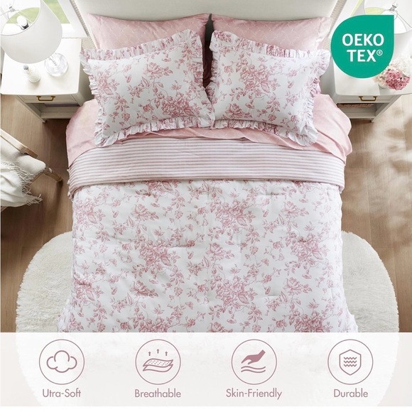 Madison Park Pink Floral King Size Comforter Set 7 pieces - Picture 3 of 9